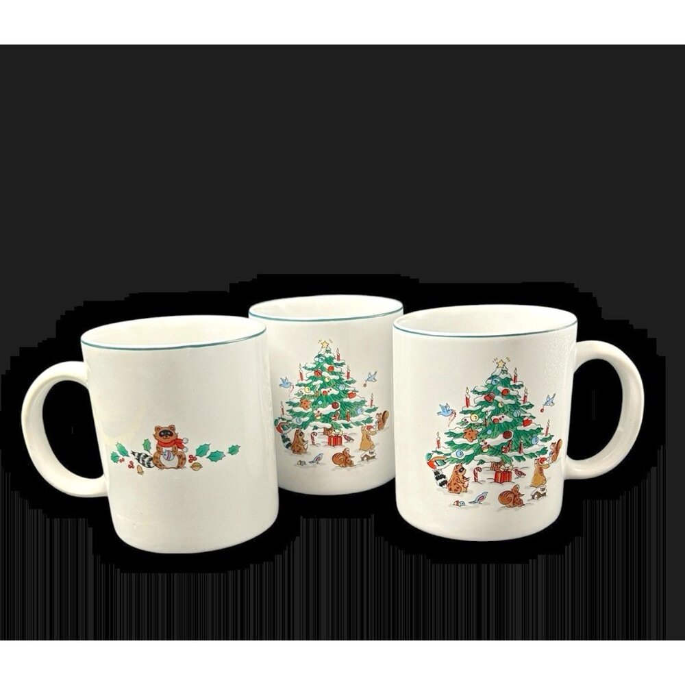 Ming Pao Woodland Christmas Mug Cup Vintage Set of 3 Holiday Tabletop Decor